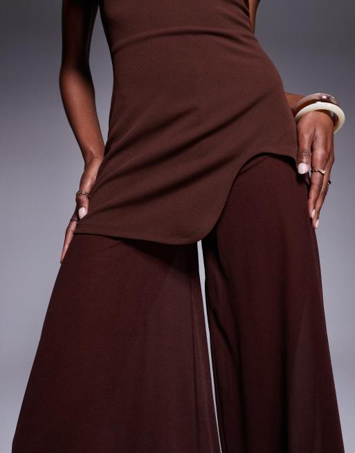 ASOS DESIGN - Combinaison à corsage bandeau en imitation néoprène avec pantalon ample transparent - Chocolat, 4 de 4