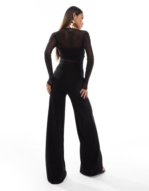 ASOS DESIGN - Combinaison à manches longues et corsage torsadé avec tulle - Noir, 3 de 4