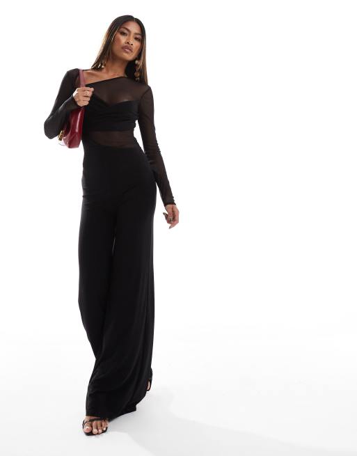 ASOS DESIGN - Combinaison à manches longues et corsage torsadé avec tulle - Noir, 4 de 4