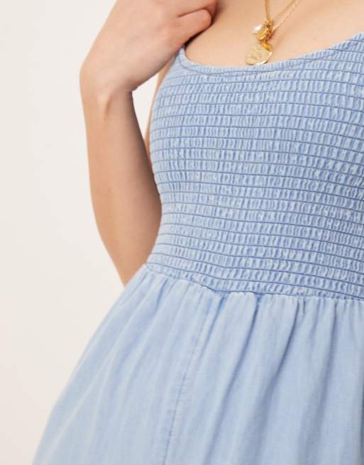 ASOS DESIGN - Combinaison ample en denim doux au toucher avec corsage froncé - Délavage clair, 3 de 4