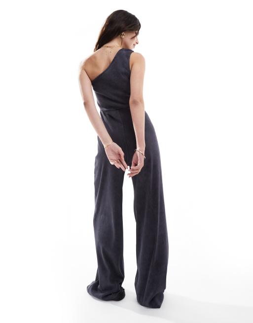 ASOS DESIGN - Combinaison asymétrique côtelée - Anthracite délavé, 3 de 4