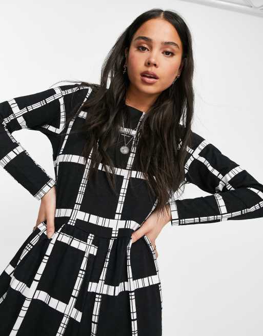 ASOS DESIGN - Combinaison babydoll en jersey à imprimé quadrillé - Noir et blanc, 3 de 4