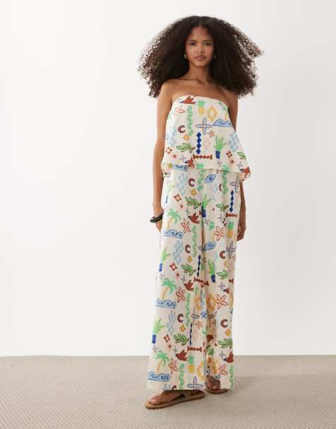 ASOS DESIGN - Combinaison bandeau double épaisseur à imprimé - Multicolore - view 1