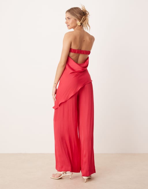 ASOS DESIGN - Combinaison bandeau en satin à superposition asymétrique - Rose framboise, 3 de 4