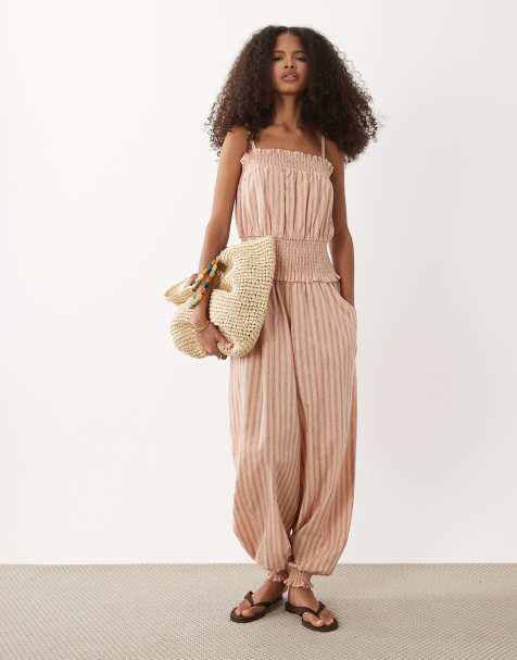 ASOS DESIGN - Combinaison bouffante à rayures - Rose - view 1