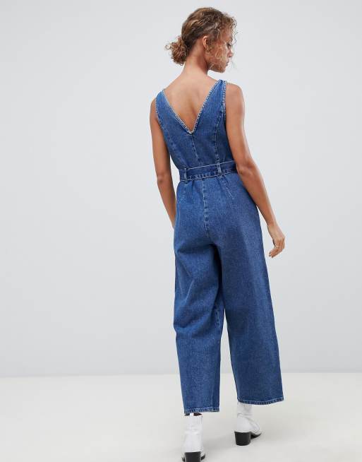 ASOS DESIGN Combinaison boutonnee en jean Bleu delave moyen