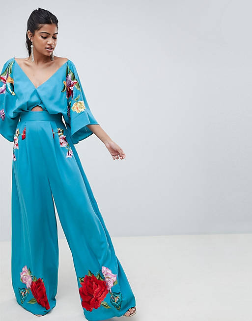 ASOS DESIGN - Combinaison brodée style kimono