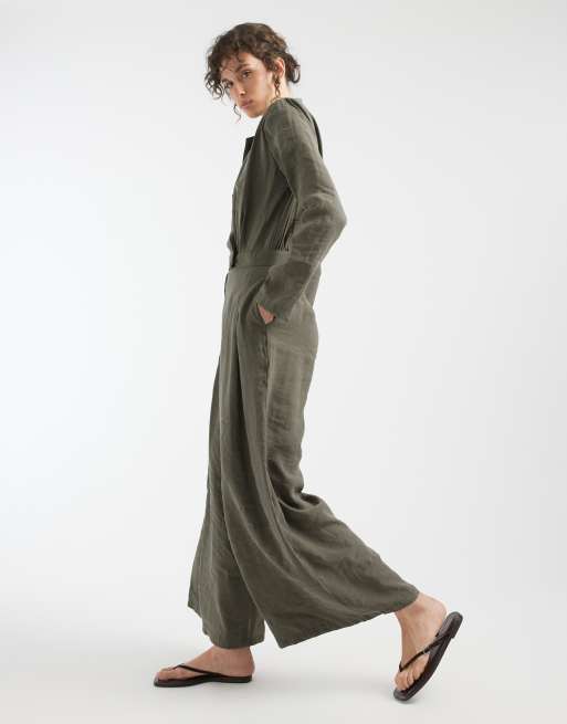 ASOS DESIGN - Combinaison cache-cœur en cupro - Kaki, 2 de 4
