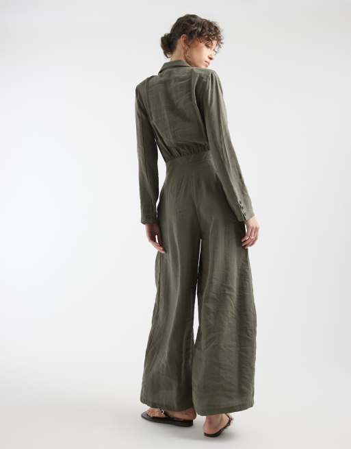 ASOS DESIGN - Combinaison cache-cœur en cupro - Kaki, 4 de 4