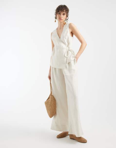 ASOS DESIGN - Combinaison cache-cœur en lin - Taupe - view 1