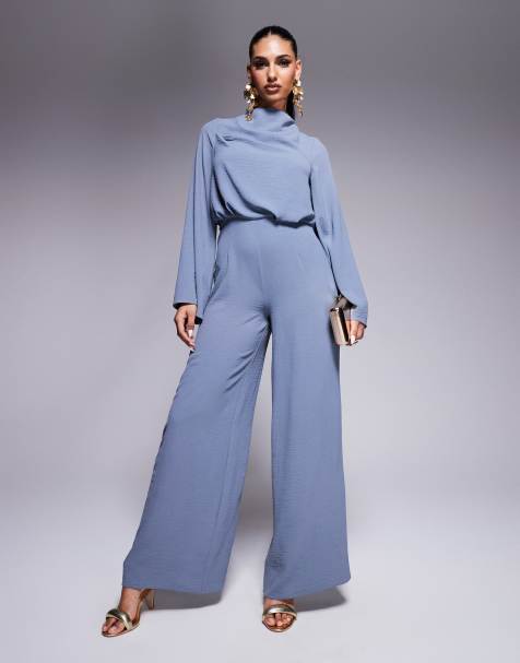 ASOS DESIGN - Combinaison dos découvert à col bénitier et manches longues - Bleu cendré - view 1