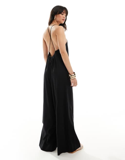ASOS DESIGN - Combinaison dos nageur en lin effet hachuré - Noir, 2 de 4