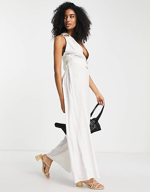 combinaison dos nu en lin avec coupe ample et anneau Lin ASOS en coloris Blanc Femme Vêtements Combinaisons Combinaisons longues Tall 