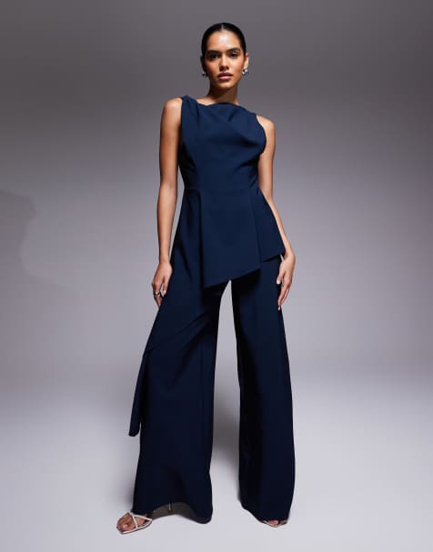 ASOS DESIGN - Combinaison drapée à épaules torsadées - Bleu marine - view 1