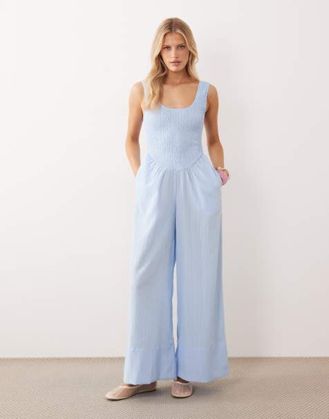 ASOS DESIGN - Combinaison effet froissé à encolure dégagée - Bleu pâle - view 1