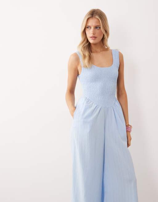 ASOS DESIGN - Combinaison effet froissé à encolure dégagée - Bleu pâle, 4 de 4