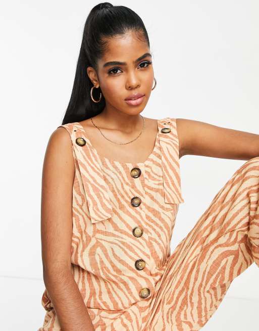 ASOS DESIGN - Combinaison en lin à imprimé animal avec bretelles boutonnées, 2 de 4