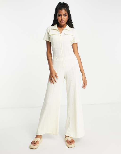 ASOS DESIGN - Combinaison en maille pointelle avec col et fermeture éclair
