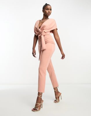 ASOS DESIGN - Combinaison en néoprène à épaules tombantes - Blush-Rose