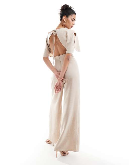 ASOS DESIGN - Combinaison froncée à découpe - Beige, 2 de 4