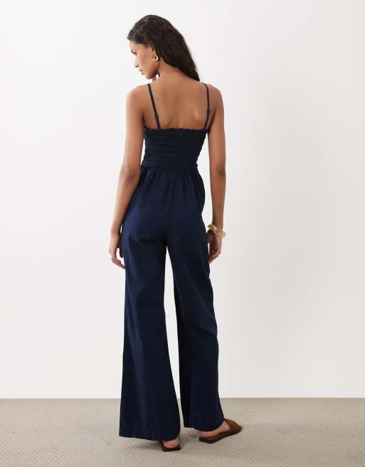 ASOS DESIGN - Combinaison froncée en jean - Encre délavé, 3 de 4