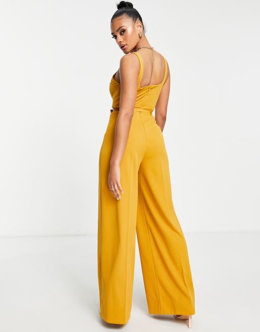 ASOS DESIGN - Combinaison habillée à découpe style corset avec ceinture - Moutarde, 2 de 4