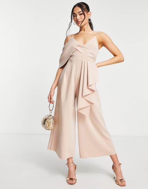 ASOS DESIGN - Combinaison jupe-culotte en néoprène à encolure drapée - Gris perle 