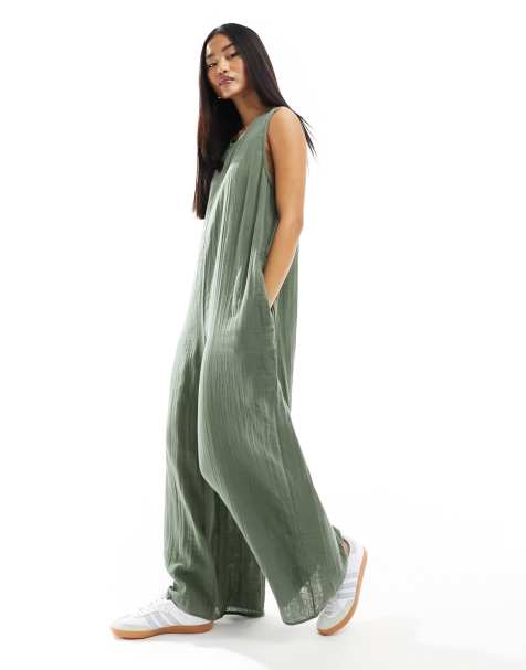 ASOS DESIGN - Combinaison jupe-culotte ras de cou - Kaki - view 1