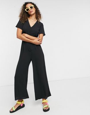 Femme Combinaison jupe-culotte rétro à manches courtes en crêpe texturé - Noir