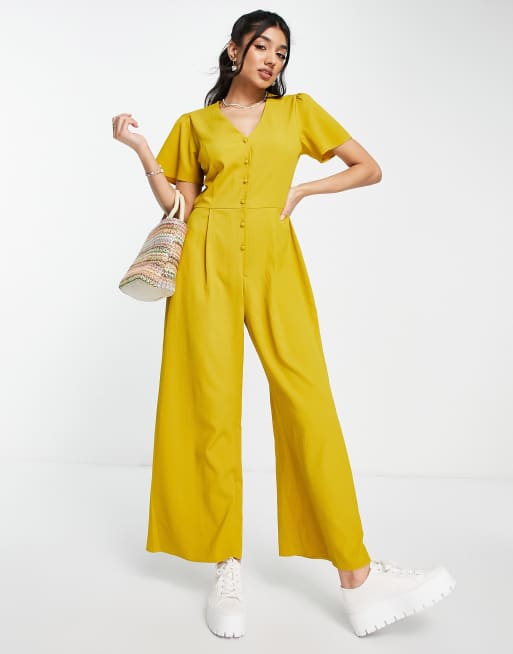 ASOS DESIGN - Combinaison jupe-culotte rétro à manches courtes - Moutarde