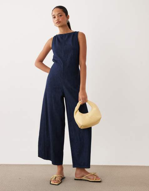 ASOS DESIGN - Combinaison longueur cheville en denim - Bleu foncé - view 1