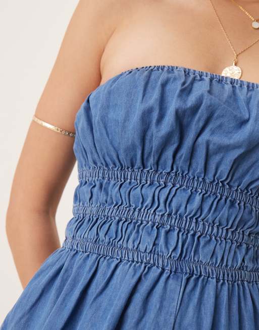 ASOS DESIGN - Combinaison sans bretelles avec buste froncé - Délavage moyen, 4 de 4