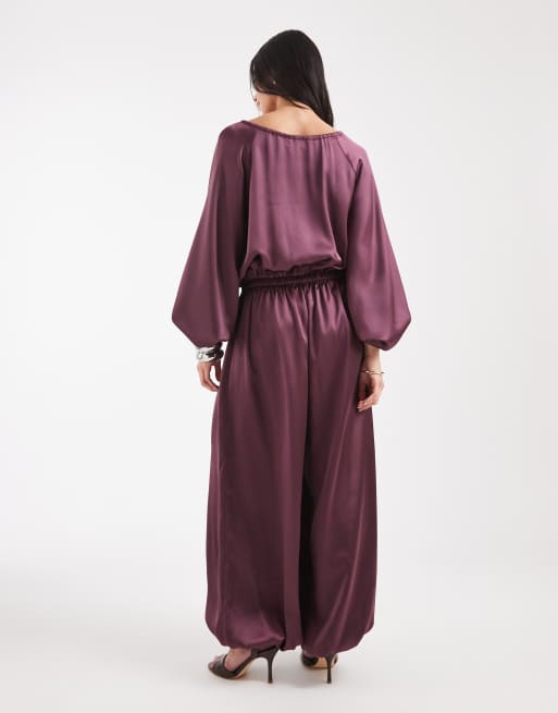 ASOS DESIGN - Combinaison satinée à manches longues - Bordeaux, 2 de 4