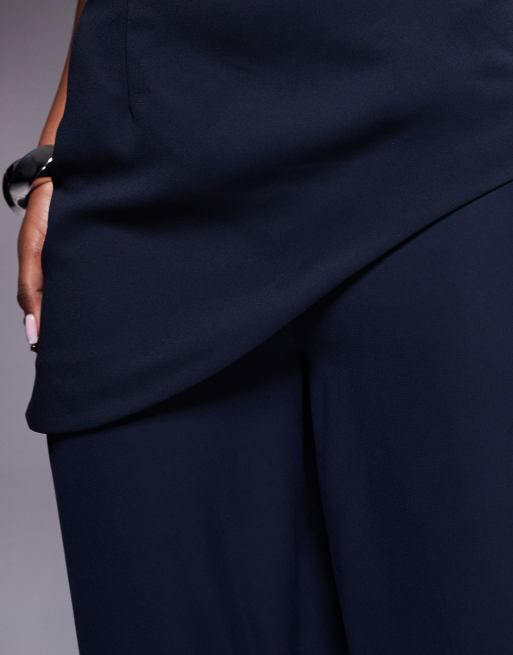 ASOS DESIGN - Combinaison structurée à encolure carrée et pantalon en mousseline - Bleu marine, 2 de 4