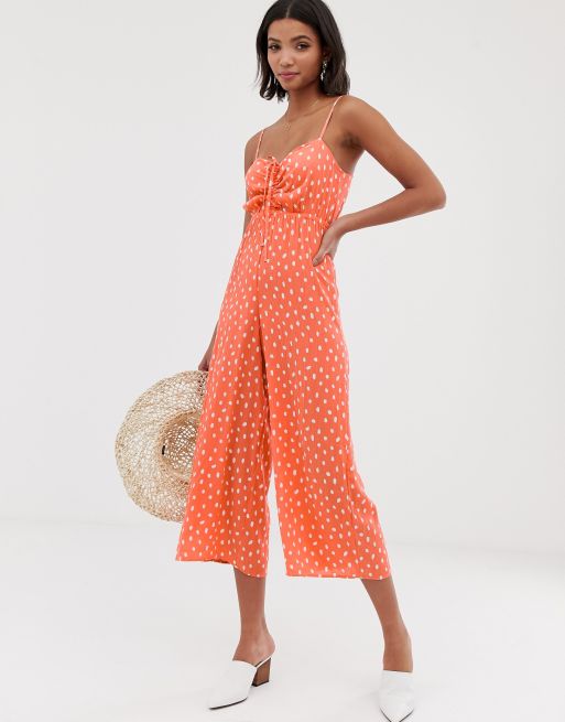 ASOS DESIGN - Combinaison style caraco avec corsage froncé et motif pois