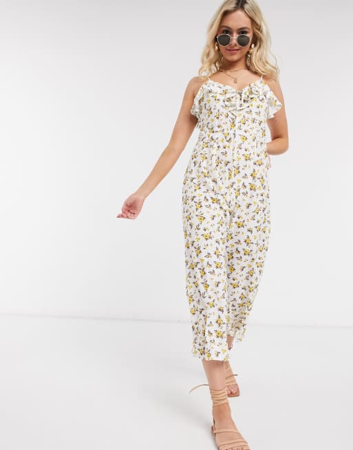 ASOS DESIGN - Combinaison style caraco avec lien sur le devant - Imprimé floral jaune