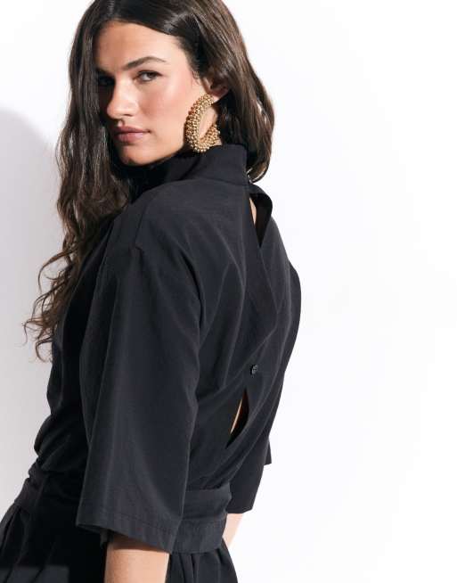ASOS DESIGN combishort à col montant et manches courtes technique en noir, 3 de 8