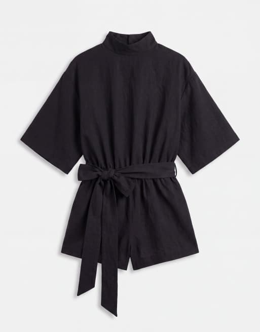 ASOS DESIGN combishort à col montant et manches courtes technique en noir, 5 de 8