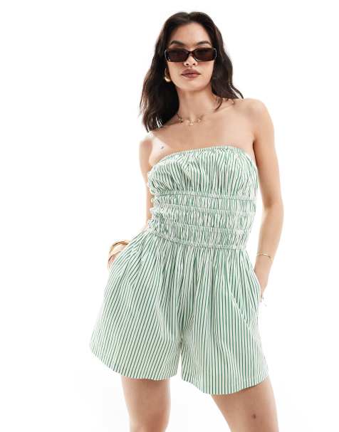ASOS DESIGN - Combishort à corsage froncé et rayures - Vert - view 1