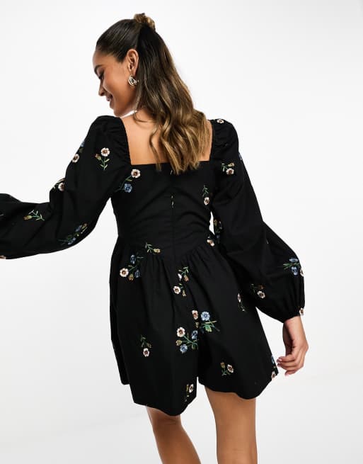 ASOS DESIGN - Combishort à encolure carrée et broderies - Noir, 2 de 4