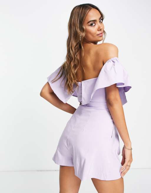 ASOS DESIGN - Combishort à épaules dénuées avec nœud - Lilas, 2 de 4