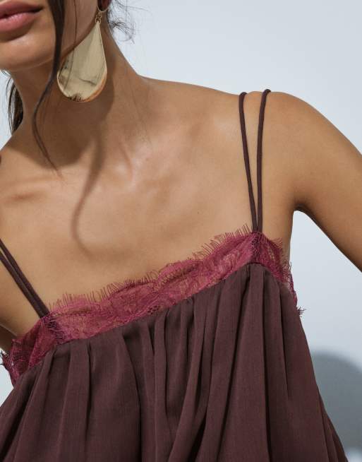 ASOS DESIGN combishort à fines bretelles avec finitions en dentelle bordeaux, 6 de 10