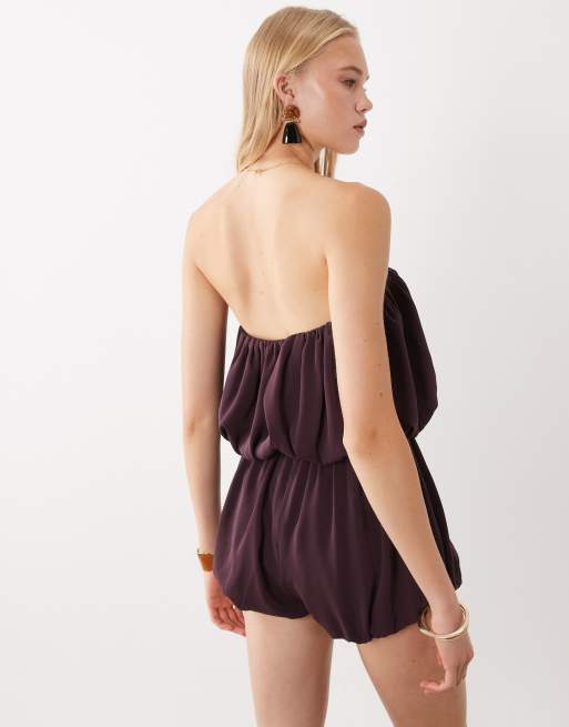 ASOS DESIGN - Combishort bouffant en satin - Marron chocolat, 2 de 4
