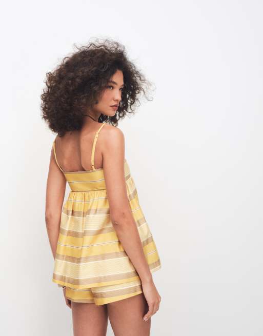 ASOS DESIGN - Combishort caraco smocké à rayures - Jaune, 3 de 7
