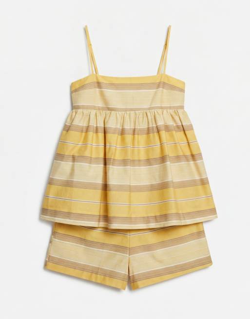 ASOS DESIGN - Combishort caraco smocké à rayures - Jaune, 5 de 7