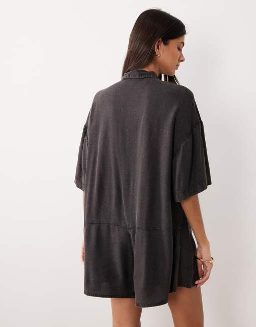 ASOS DESIGN - Combishort chemise oversize - Noir délavé, 4 de 4