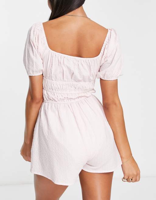 ASOS DESIGN - Combishort de plage tendance folk en crépon - Rose, 2 de 4
