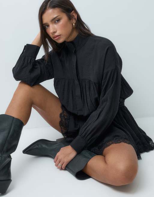 ASOS DESIGN combishort de survêtement avec bord en dentelle noir, 5 de 5