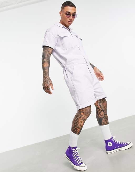 ASOS DESIGN - Combishort en denim façon bleu de travail - Lilas