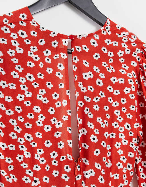 ASOS DESIGN - Combishort nouée sur le devant à manches longues et imprimé pavot, 4 de 4